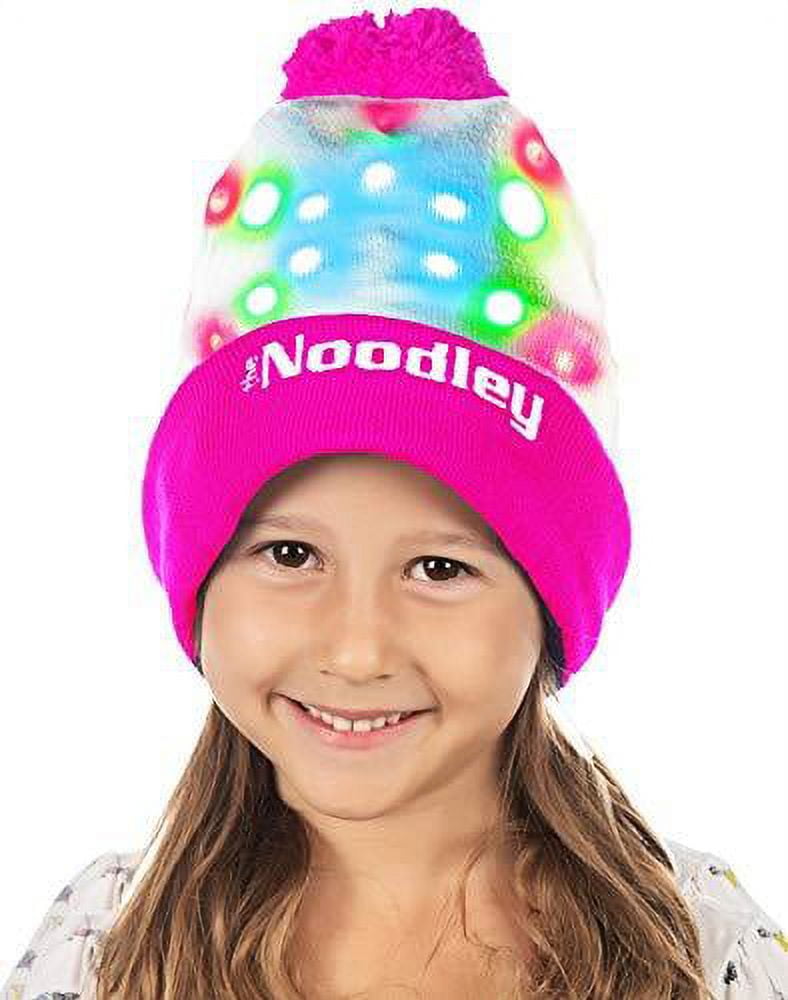The Noodley LED Beanie with Pom Light Up Toys Halloween Hats for Girls Stocking Stuffers (Pink, One Size)