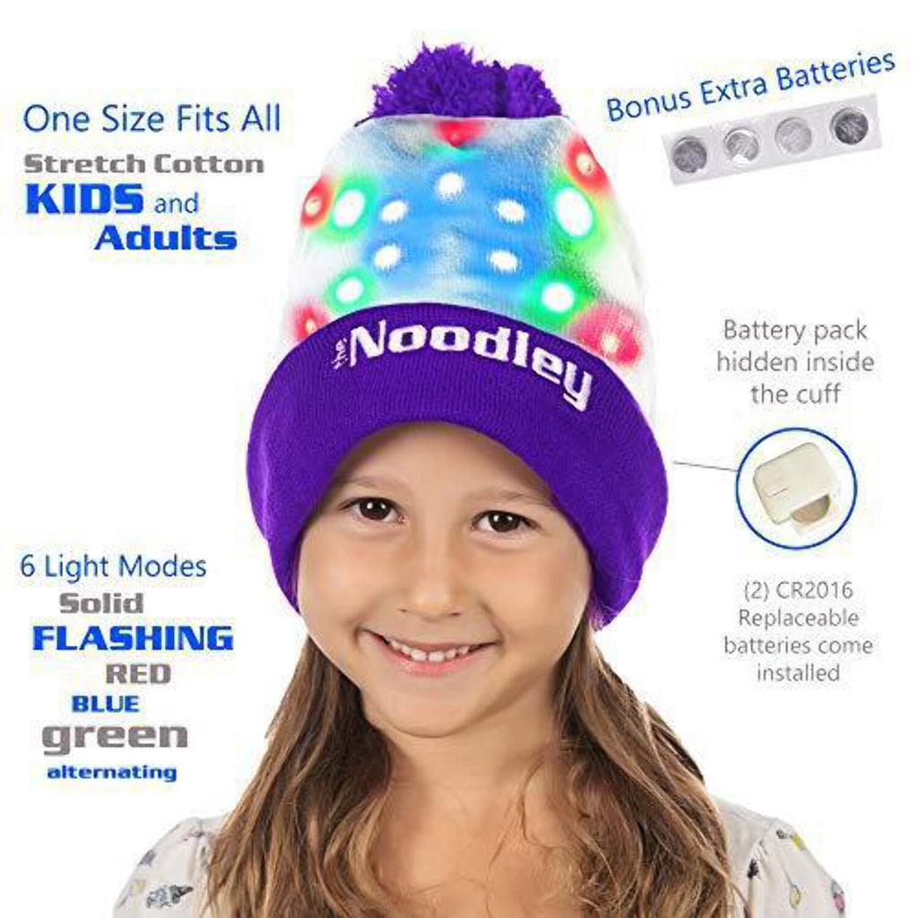 The Noodley LED Beanie with Pom Light Up Toys Halloween Hats for Girls Stocking Stuffers (Pink, One Size)