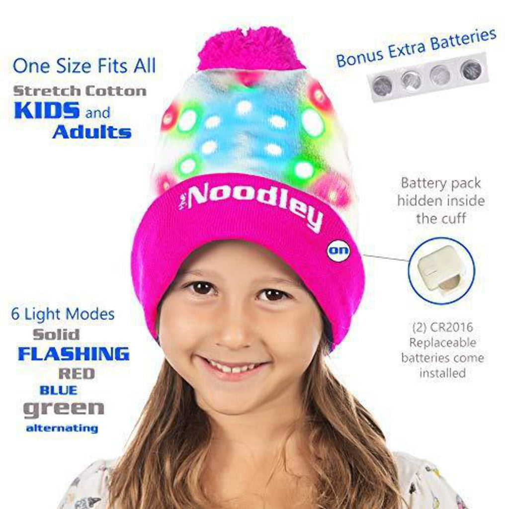 The Noodley LED Beanie with Pom Light Up Toys Halloween Hats for Girls Stocking Stuffers (Pink, One Size)