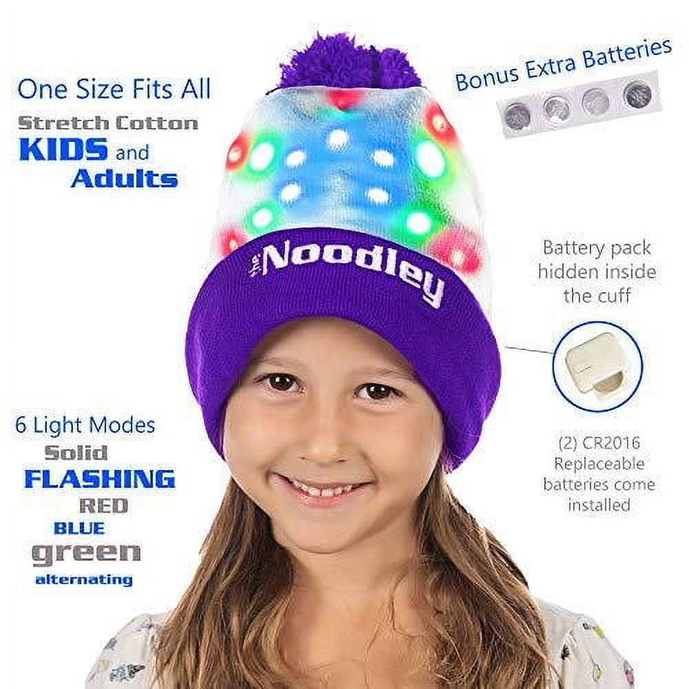 The Noodley LED Beanie with Pom Light Up Toys Halloween Hats for Girls Stocking Stuffers (Pink, One Size)