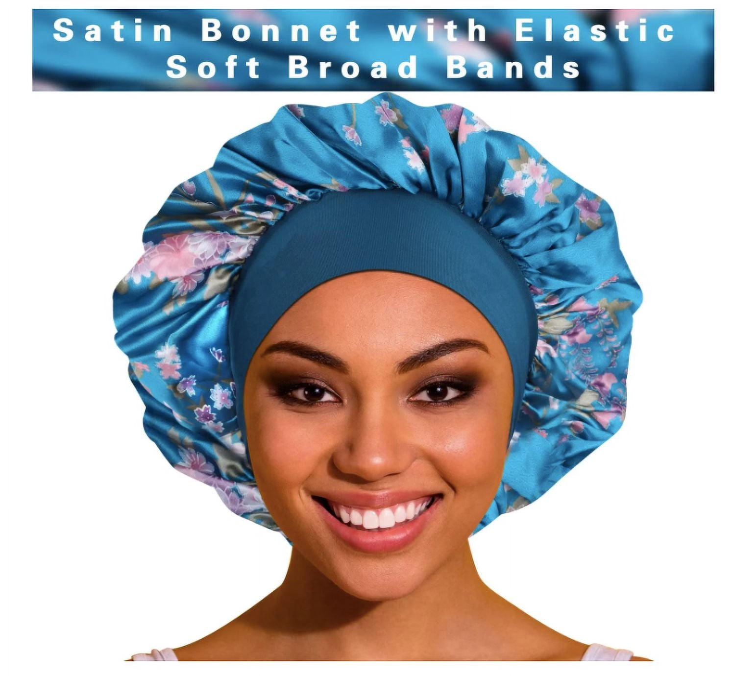 Women 3PK Satin Fabric Bonnet Silk Night Sleep Shower Cap Hair Head Covers