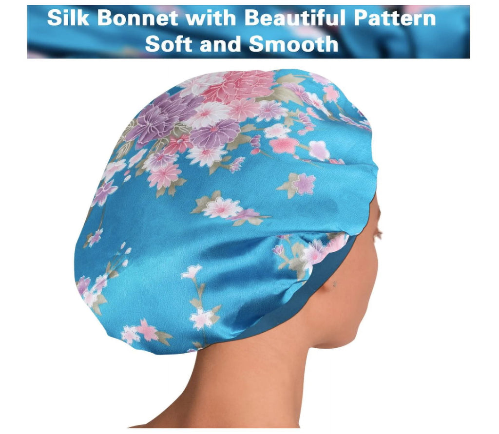 Women 3PK Satin Fabric Bonnet Silk Night Sleep Shower Cap Hair Head Covers