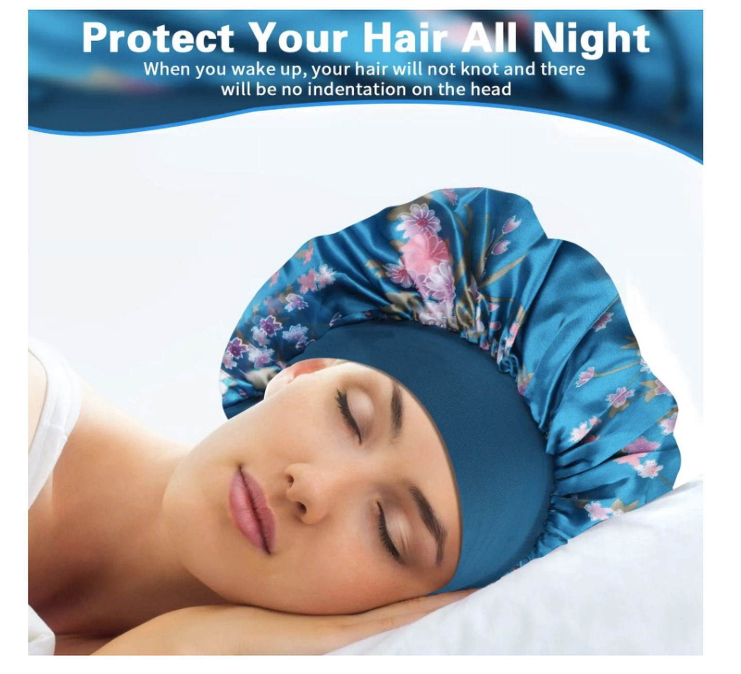 Women 3PK Satin Fabric Bonnet Silk Night Sleep Shower Cap Hair Head Covers