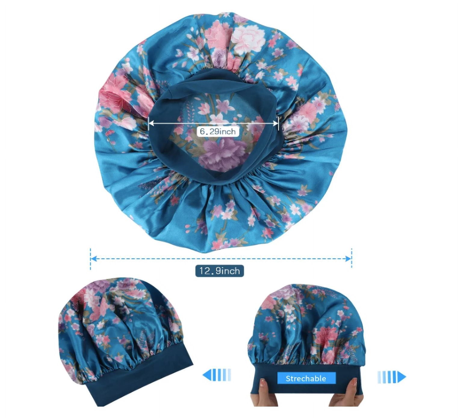 Women 3PK Satin Fabric Bonnet Silk Night Sleep Shower Cap Hair Head Covers