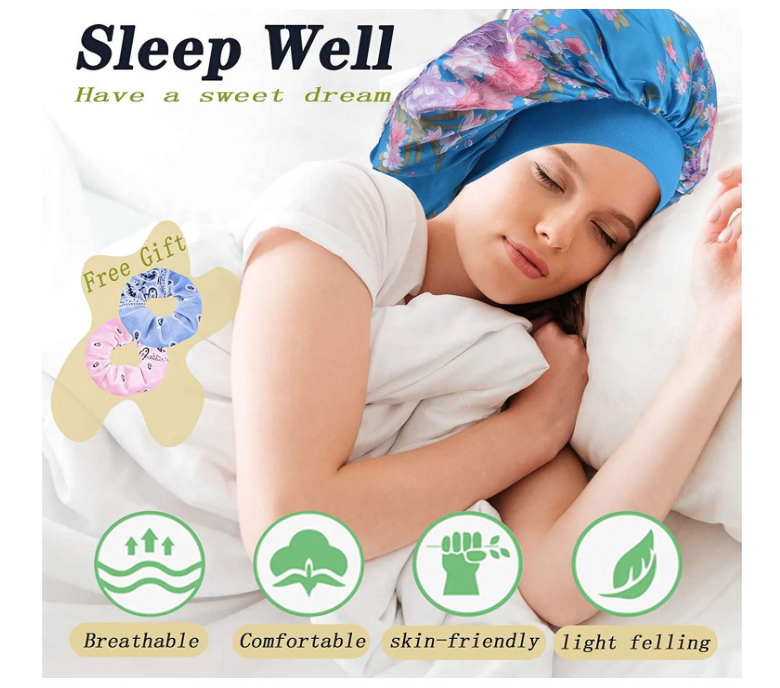 Women 3PK Satin Fabric Bonnet Silk Night Sleep Shower Cap Hair Head Covers