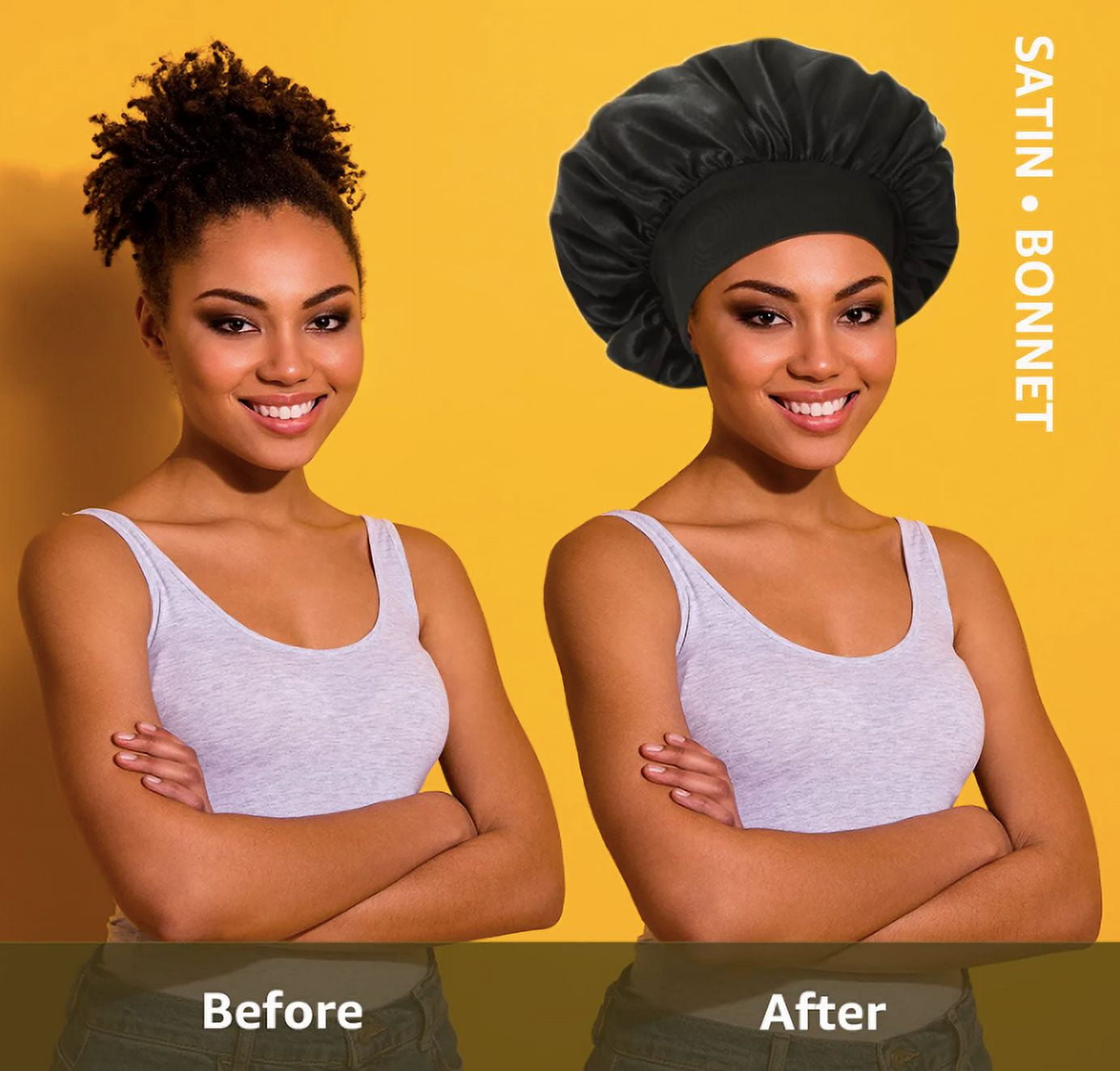 Women 3PK Satin Fabric Bonnet Silk Night Sleep Shower Cap Hair Head Covers
