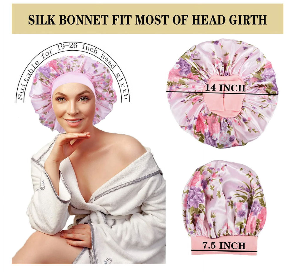 Women 3PK Satin Fabric Bonnet Silk Night Sleep Shower Cap Hair Head Covers