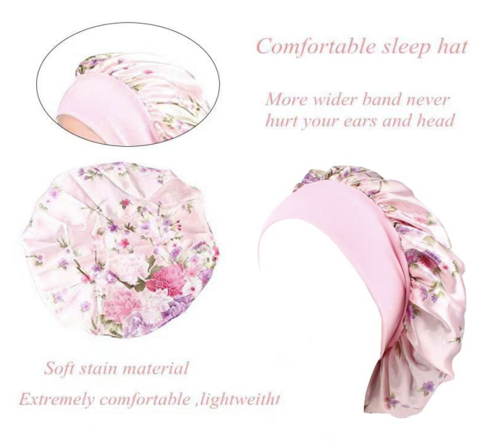 Women 3PK Satin Fabric Bonnet Silk Night Sleep Shower Cap Hair Head Covers