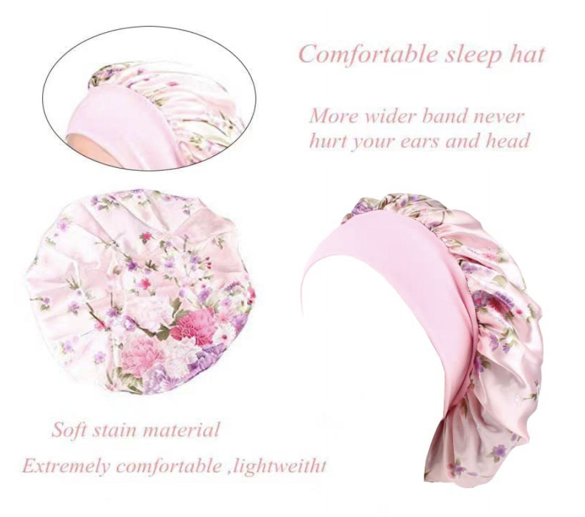 Women 3PK Satin Fabric Bonnet Silk Night Sleep Shower Cap Hair Head Covers