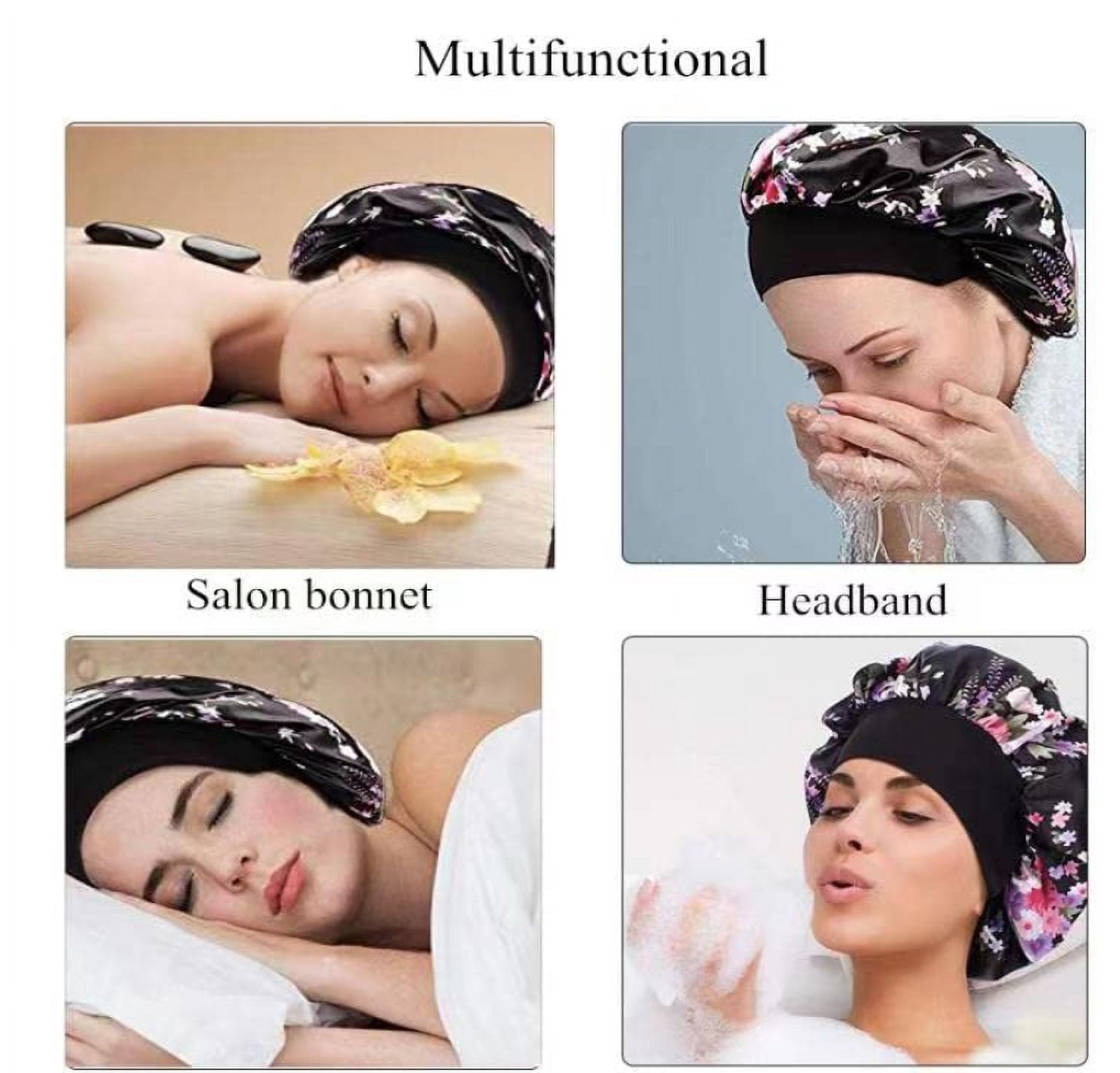 Women 3PK Satin Fabric Bonnet Silk Night Sleep Shower Cap Hair Head Covers