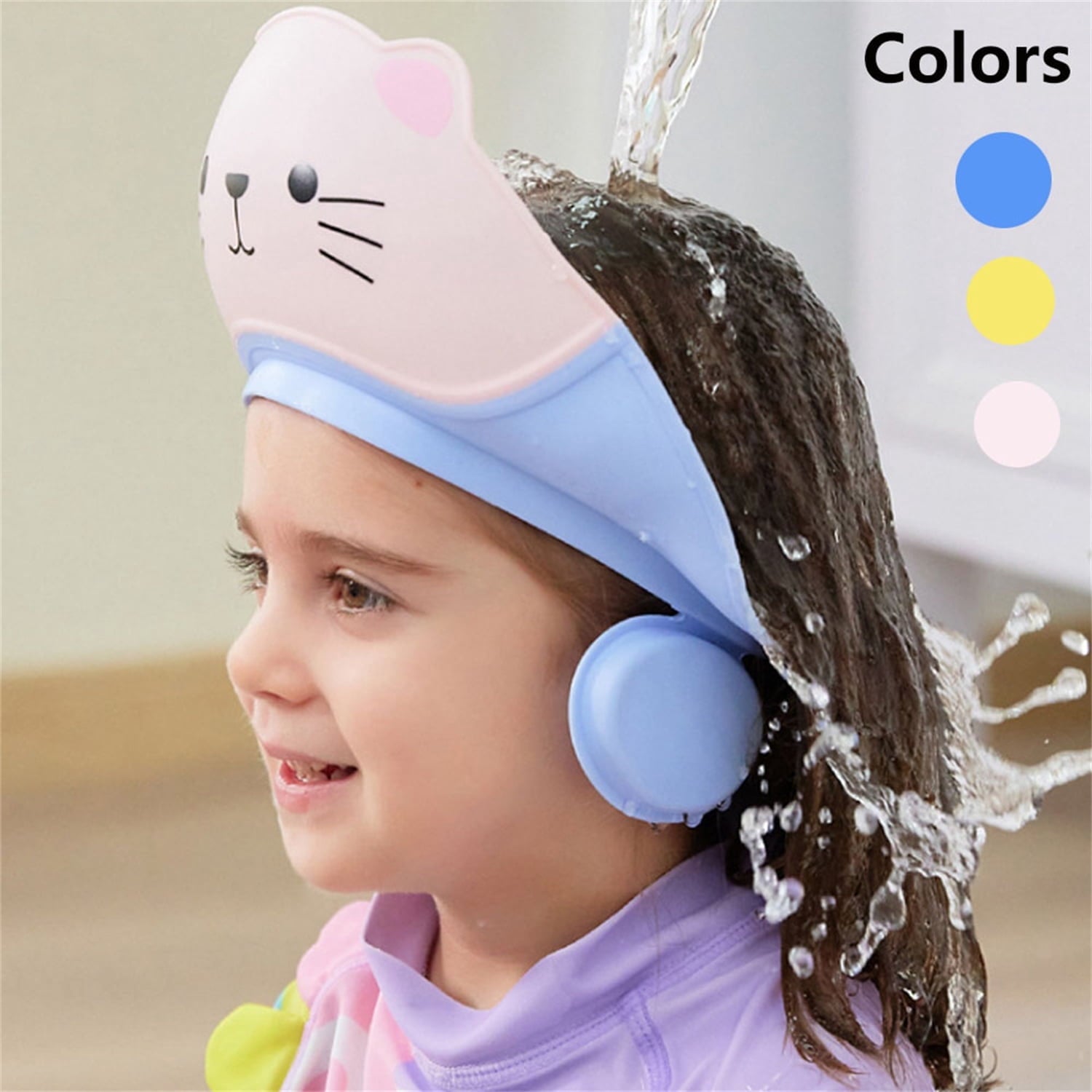 1Pc Baby Shower Cap Shield for Kids Soft Silicone Adjustable 1-10 Years Old Cartoon Cat Shower Cap for Kids Toddler Shower Cap Shield Makes the Kids Bath More Fun