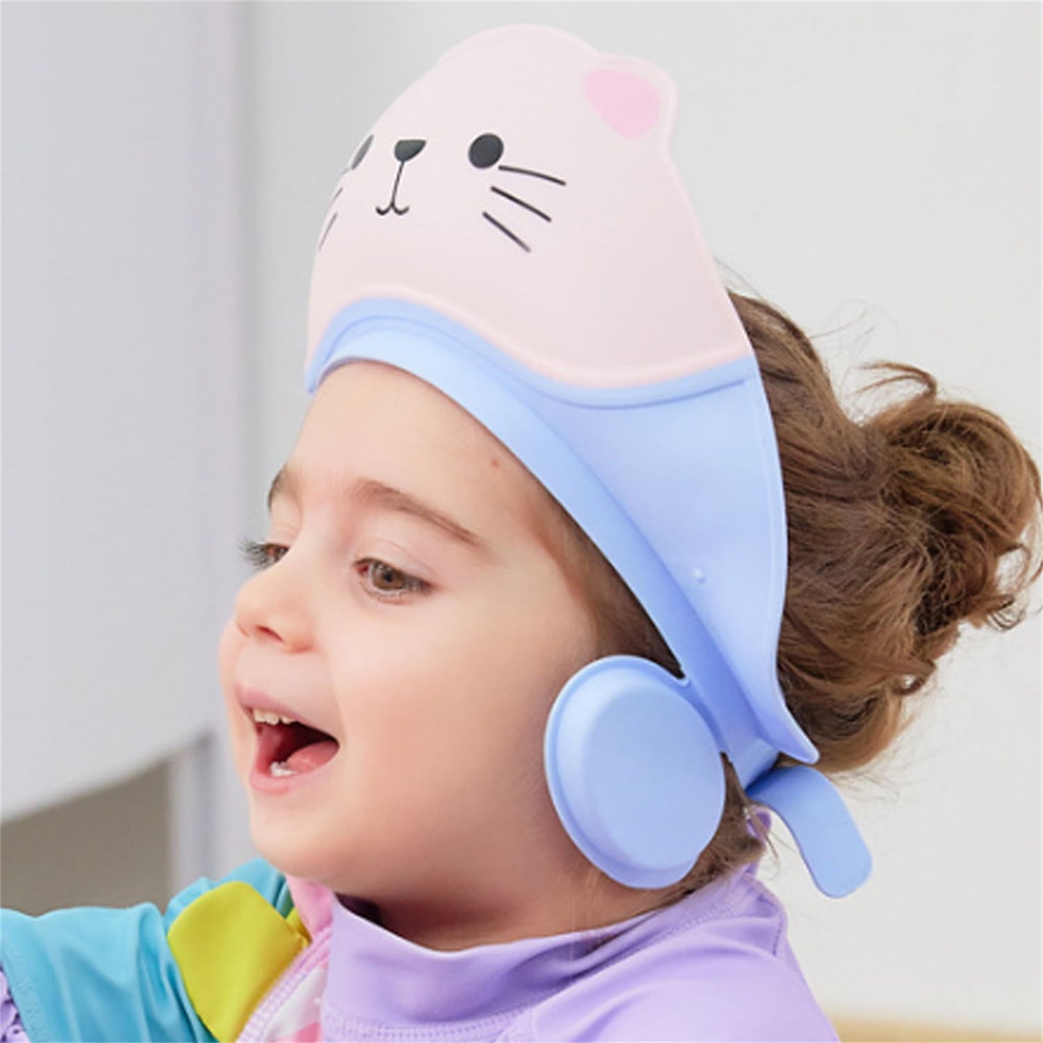 1Pc Baby Shower Cap Shield for Kids Soft Silicone Adjustable 1-10 Years Old Cartoon Cat Shower Cap for Kids Toddler Shower Cap Shield Makes the Kids Bath More Fun