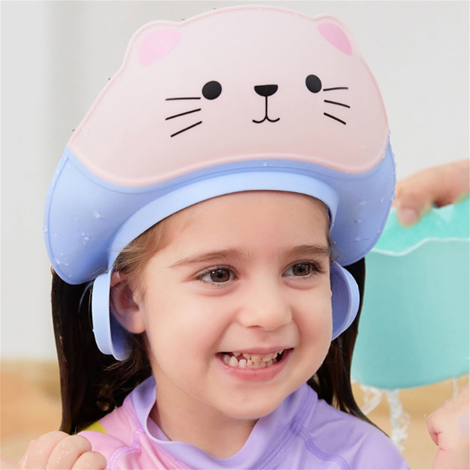 1Pc Baby Shower Cap Shield for Kids Soft Silicone Adjustable 1-10 Years Old Cartoon Cat Shower Cap for Kids Toddler Shower Cap Shield Makes the Kids Bath More Fun