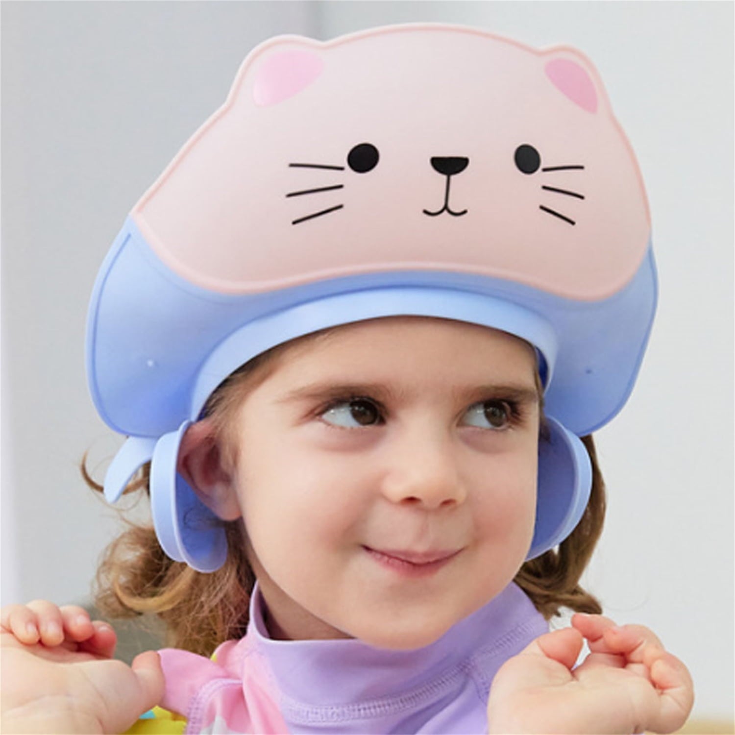 1Pc Baby Shower Cap Shield for Kids Soft Silicone Adjustable 1-10 Years Old Cartoon Cat Shower Cap for Kids Toddler Shower Cap Shield Makes the Kids Bath More Fun