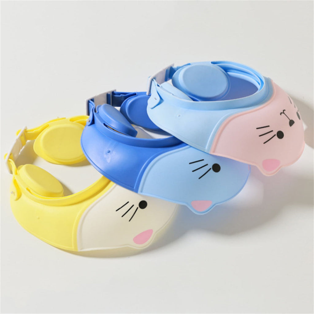 1Pc Baby Shower Cap Shield for Kids Soft Silicone Adjustable 1-10 Years Old Cartoon Cat Shower Cap for Kids Toddler Shower Cap Shield Makes the Kids Bath More Fun