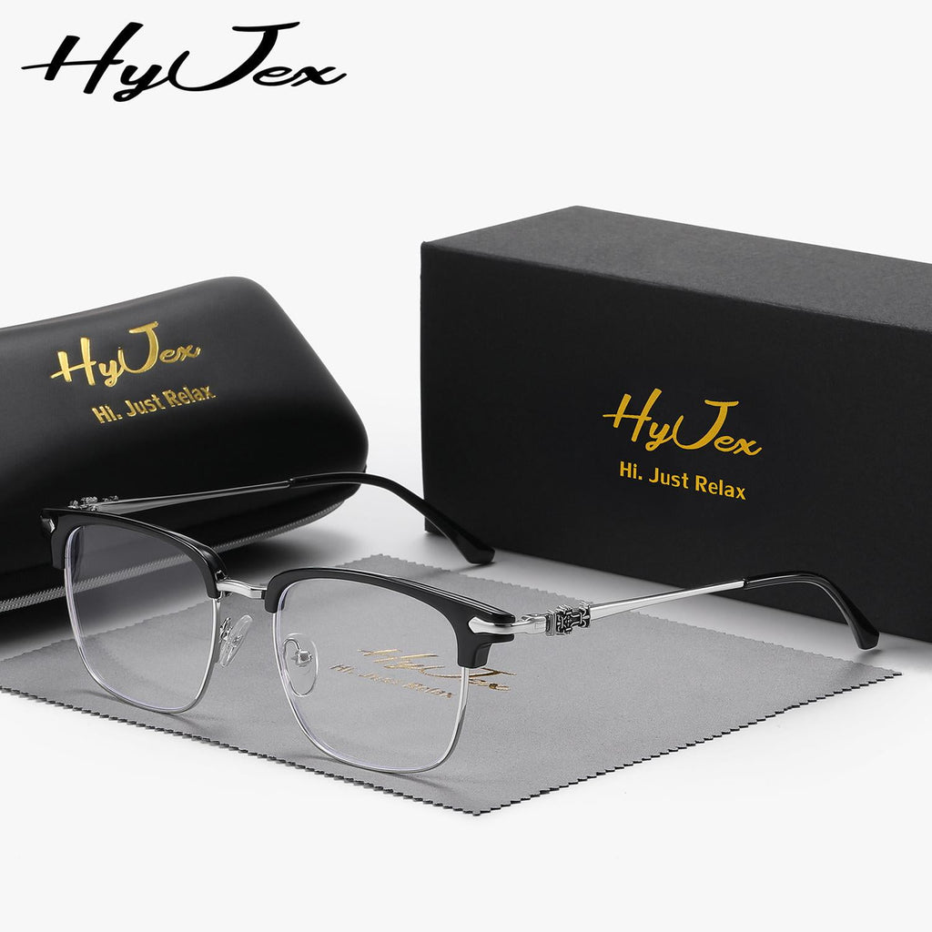 HyJex Unisex Retro Glasses Full Frame Plano Glasses Personalized Trend Half-frame Plano Glasses
