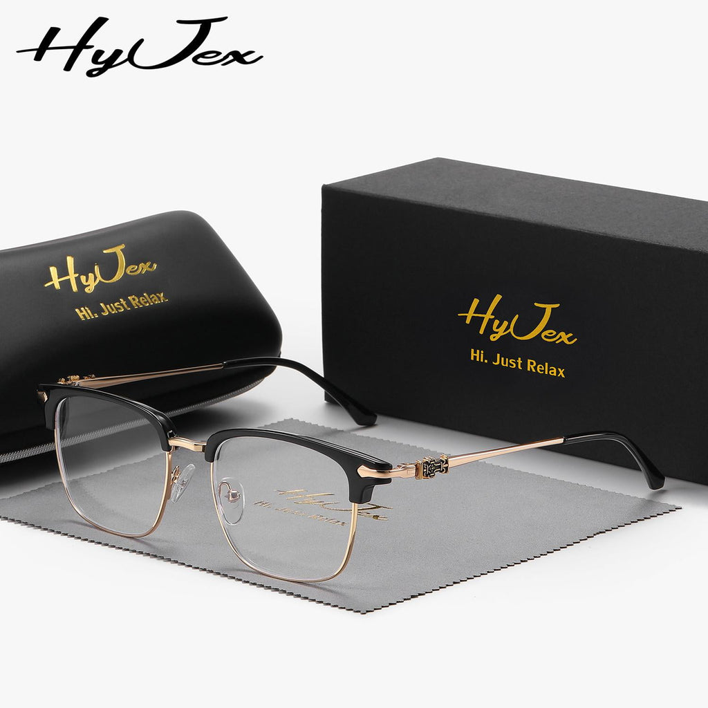 HyJex Unisex Retro Glasses Full Frame Plano Glasses Personalized Trend Half-frame Plano Glasses