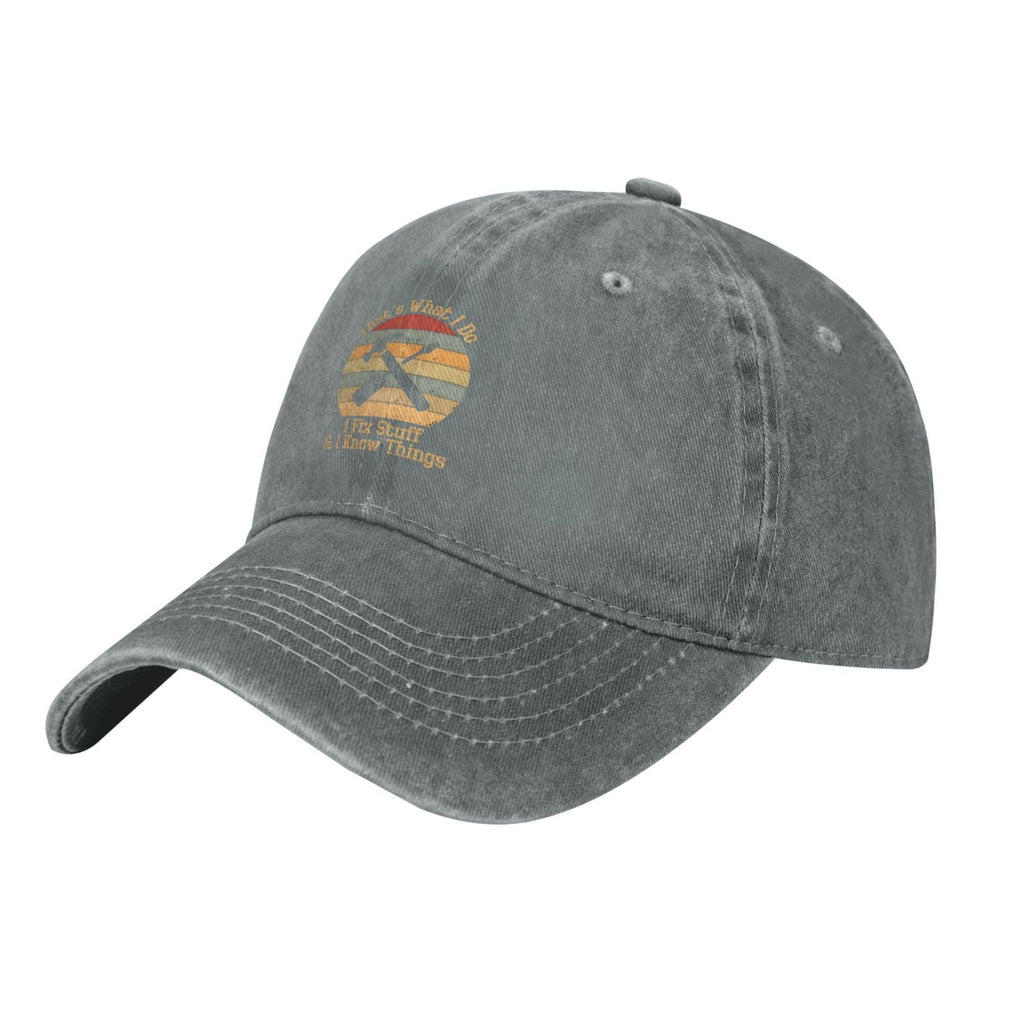 That's What I Do I Fix Stuff And I Know Things 1 Baseball Cap Vintage Soft Washed Denim,Golf Dad Hat Adjustable Trucker Hats for Men Women Unisex Adult,Gray
