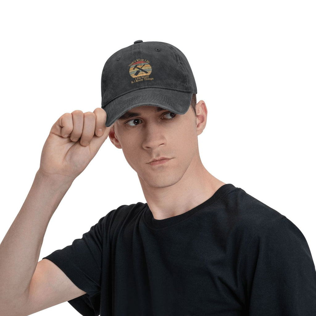 That's What I Do I Fix Stuff And I Know Things 1 Baseball Cap Vintage Soft Washed Denim,Golf Dad Hat Adjustable Trucker Hats for Men Women Unisex Adult,Gray