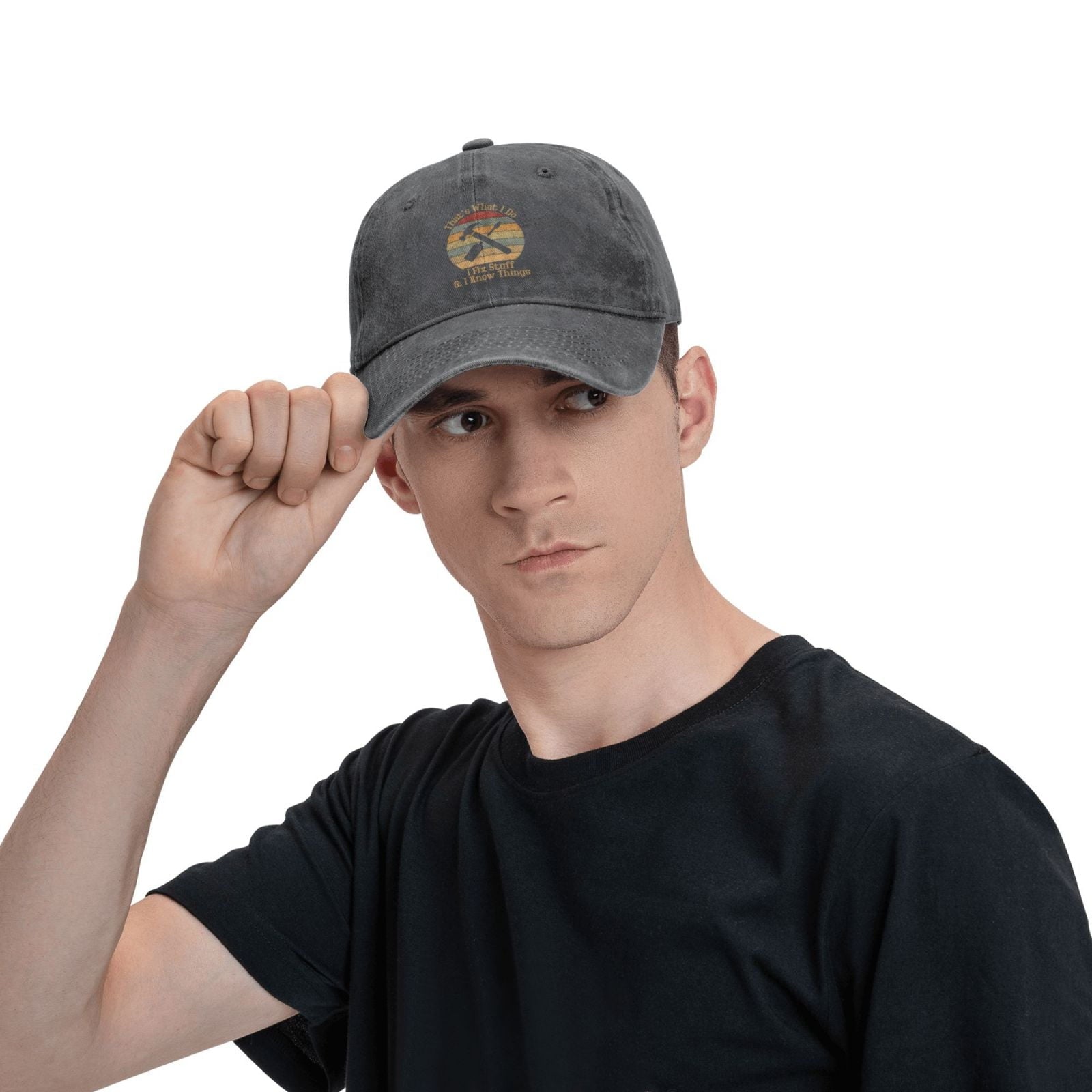 That's What I Do I Fix Stuff And I Know Things 1 Baseball Cap Vintage Soft Washed Denim,Golf Dad Hat Adjustable Trucker Hats for Men Women Unisex Adult,Gray