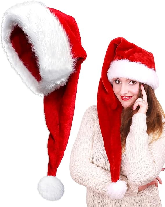 Christmas Santa Hat Adults Long Plush Xmas Hats for Christmas New Year Festive Party Supplies